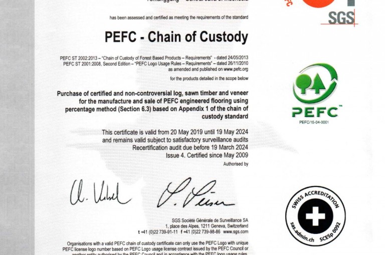 PEFC Chain-of-Custody Certificate
